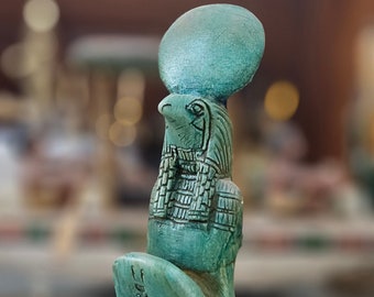 Egyptian God RA Statue From Stone with Ancient Inscriptions , Unique Eagle Statue