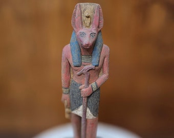 Egyptian God Anubis statue holding Was Scepter from Egyptian Stone