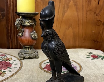 Ancient Egyptian God Horus Statue from Stone , Unique falcon statue with key of life