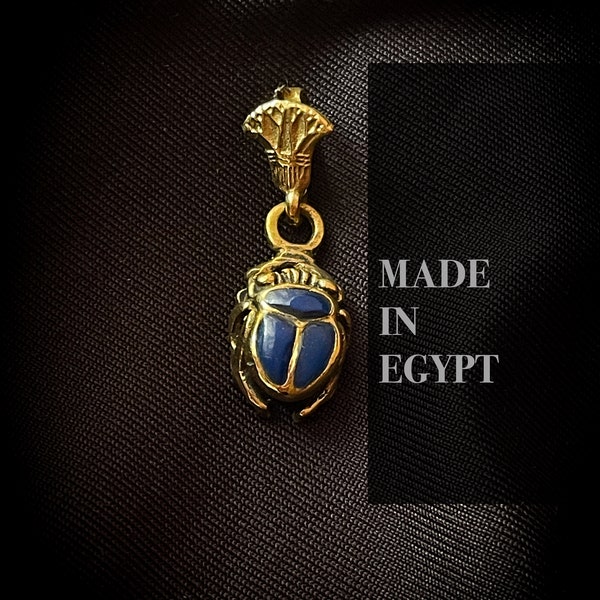 Marvelous Ancient Egyptian Scarab Beetle Pendant with lotus flower , Unique Handmade Pendant