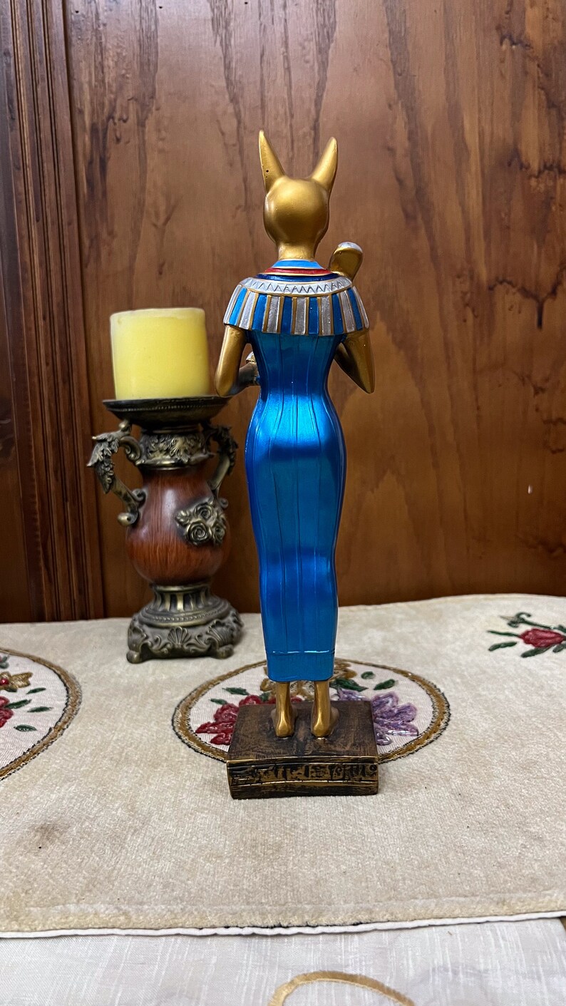 Egyptian Cat Goddess Bastet Standing With Sistrum From Stone , Unique Statue for Egyptian