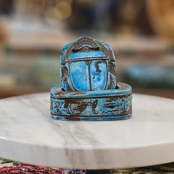 Vintage Egyptian Scarab Box from Flame Stone , Handmade Symbol of Luck and Protection