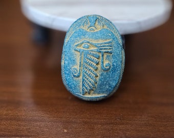 Ancient Egyptian Scarab Beetle with Eye of Horus from Stone , Manifest Scarab Scarab Symbol of Luck and protection