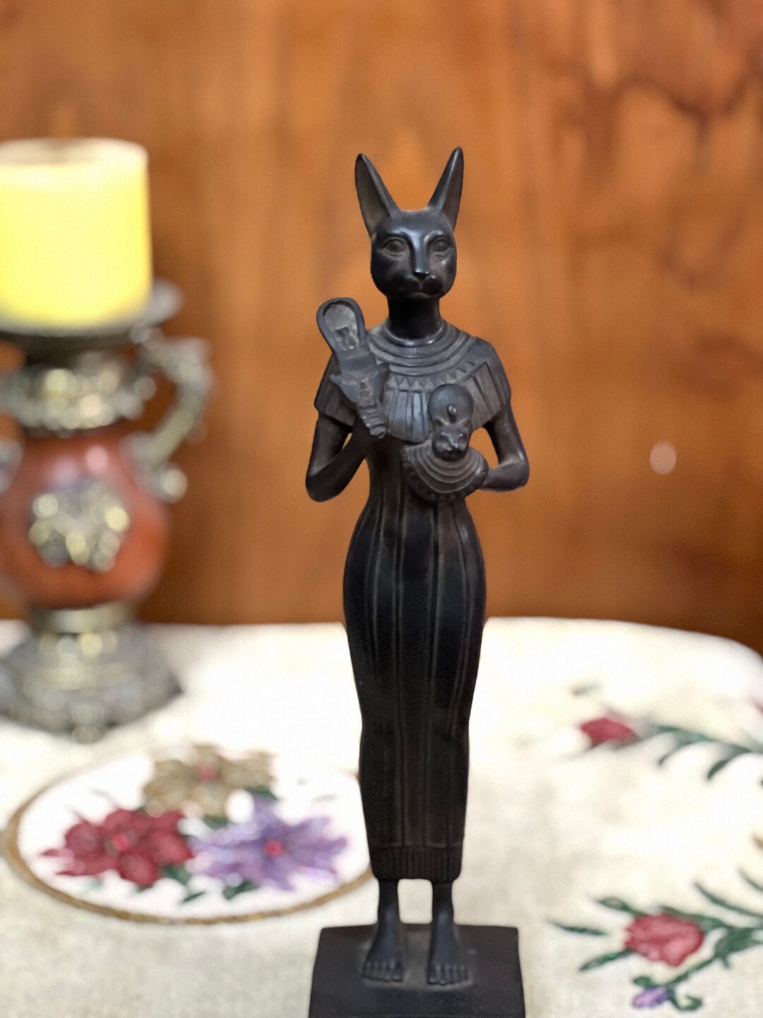 Egyptian Cat Goddess Bastet Standing With Sistrum From Stone Etsy