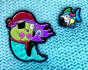 Zombie Pirate Mermaid & Parrotfish Enamel Pin Set