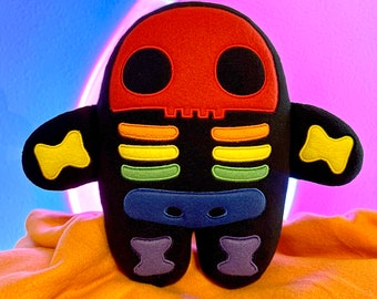 Big Rainbow Skeleton ZOM - Decorative Plush Pillow Zombie Toy for Halloween or Any Spooky Time