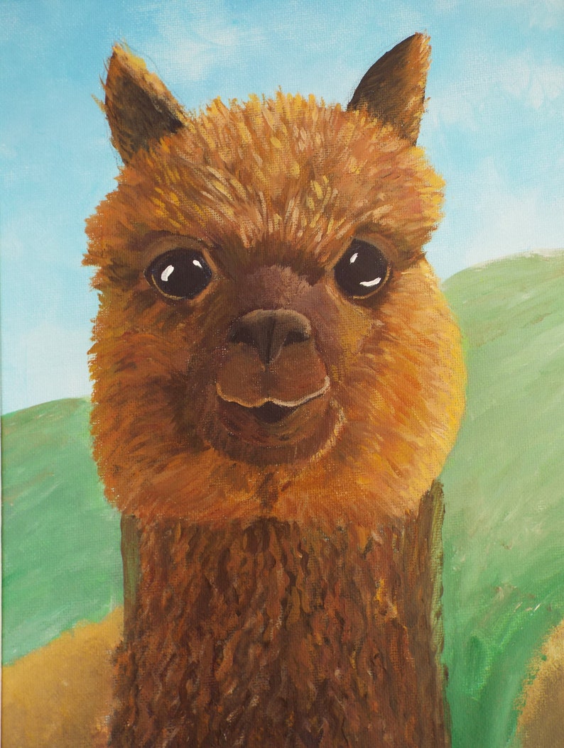 Alpaca painting with a beautiful cheeky expression and sparkle Etsy