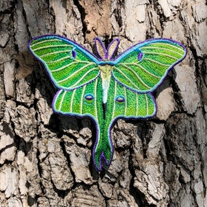 Luna Moth embroidered punk patch, Full Moon, 4&quot;wide, Moth Patch, Light Green