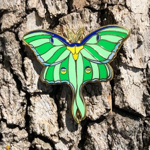 Luna Moth enamel lapel pin, 2” wide, full moon, hard enamel, light green, luna moth brooch, moth jewelry