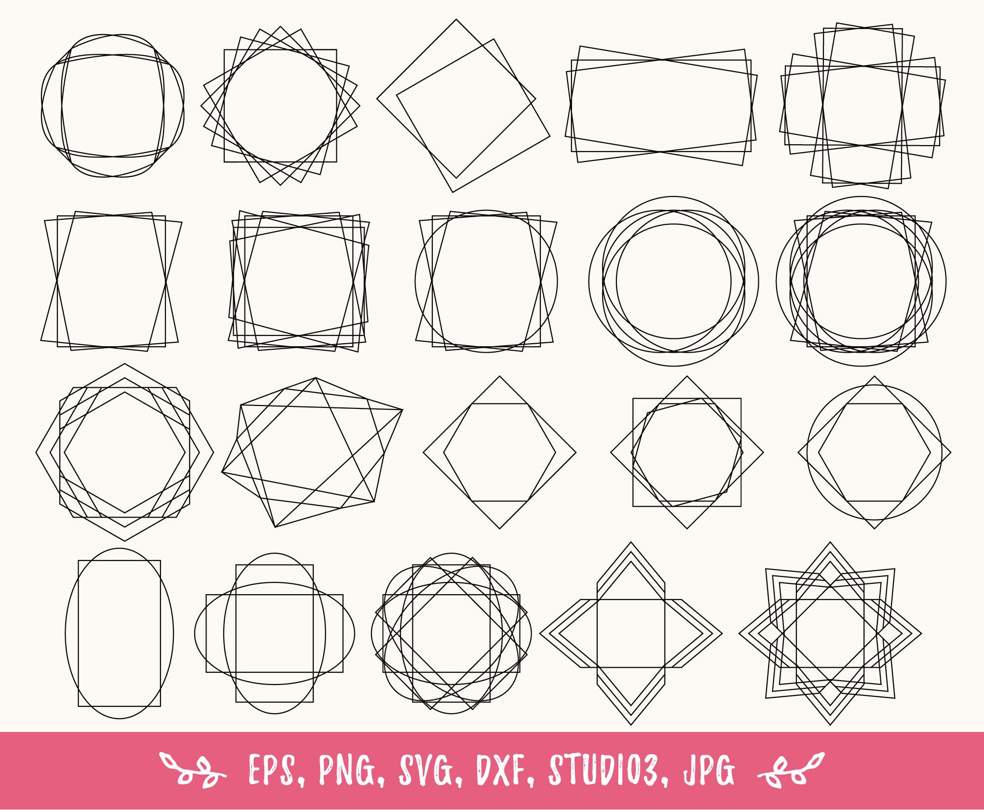 100 Geometric frames SVG PNG DXF Studio3. Doodle frame svg Etsy