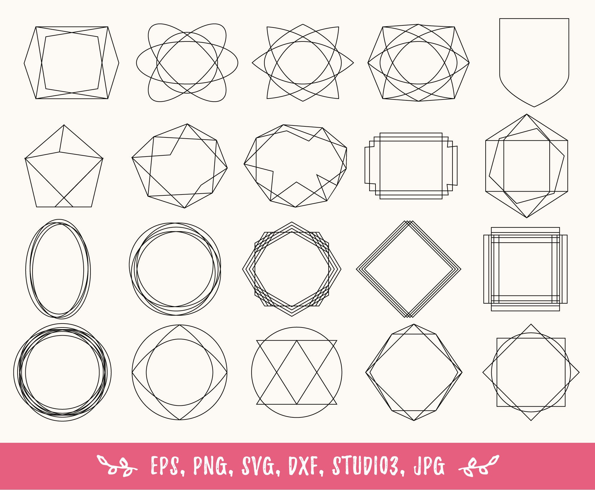 100 Geometric frames SVG PNG DXF Studio3. Doodle frame svg Etsy