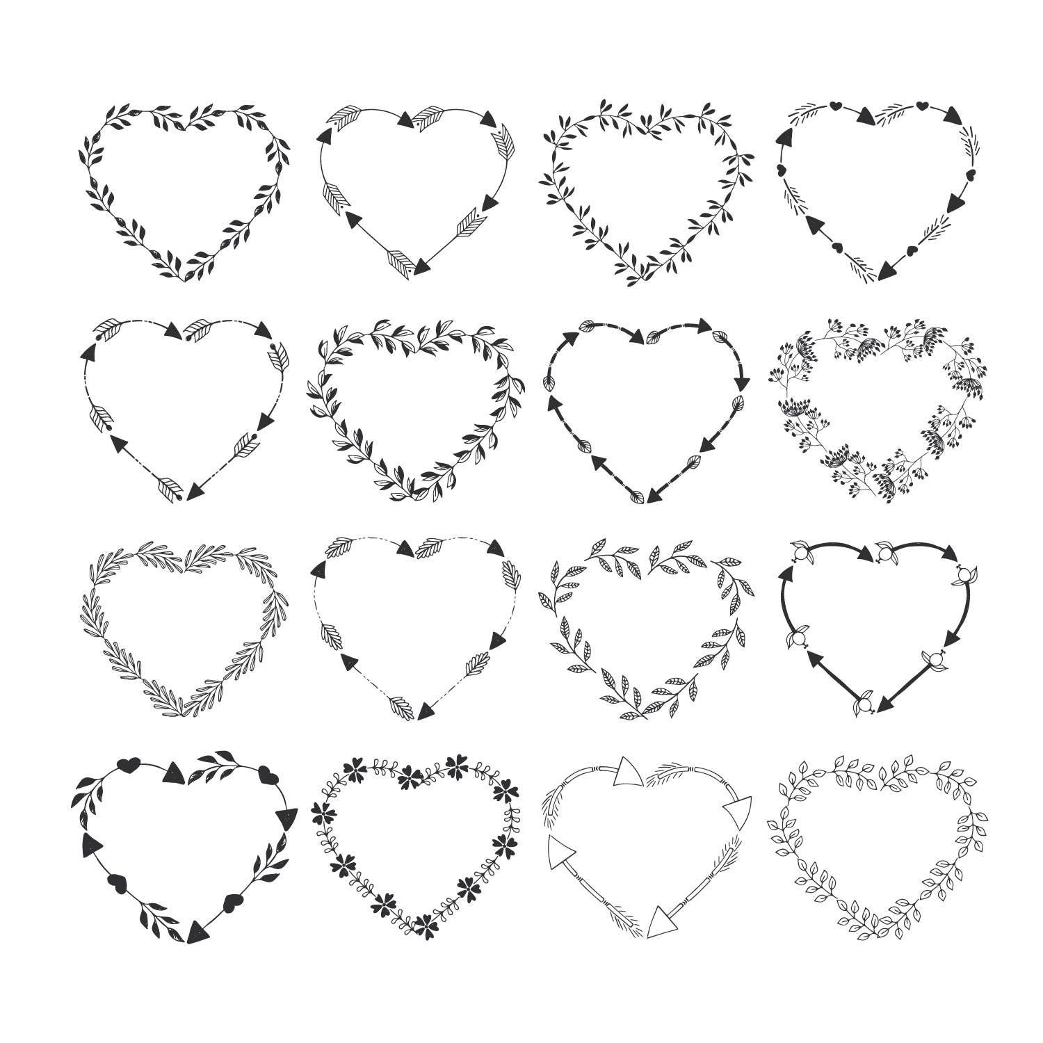 Download Heart frames with herbs flowers and arrows. Wreath svg | Etsy