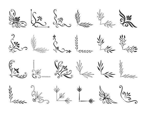 Download 24 Vintage Calligraphic Svg Corners Onate Design For Wedding Etsy