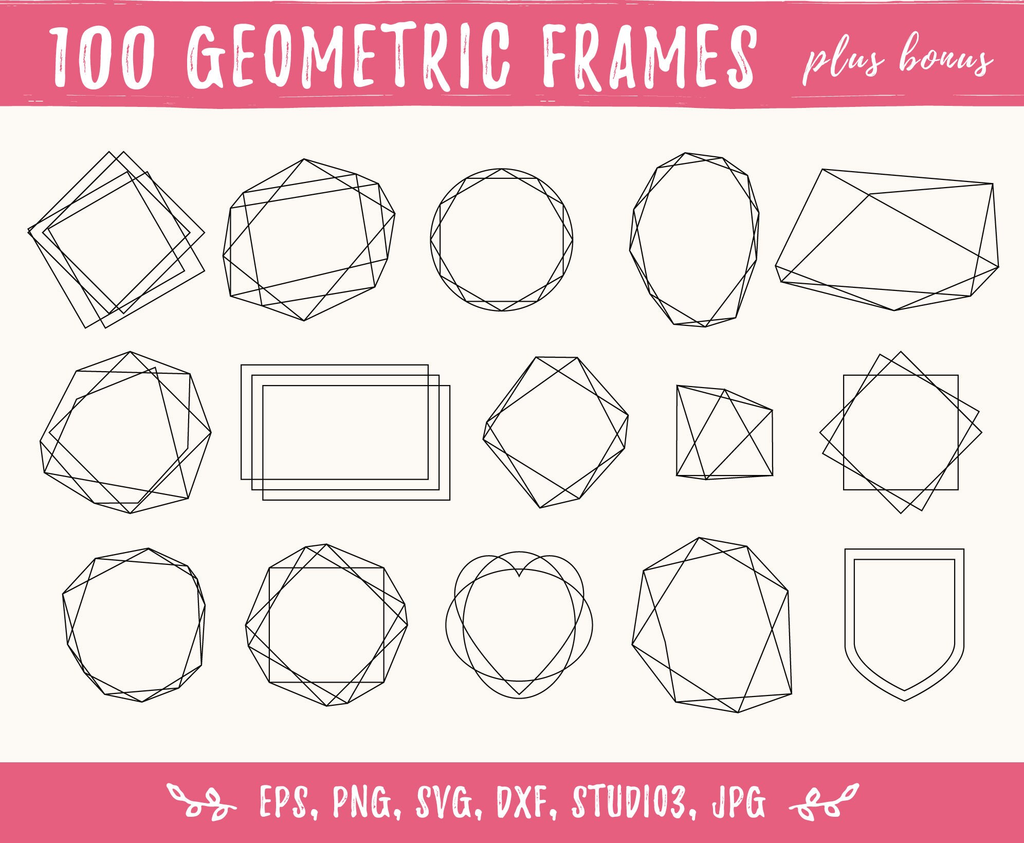 100 Geometric frames SVG PNG DXF Studio3. Doodle frame svg Etsy