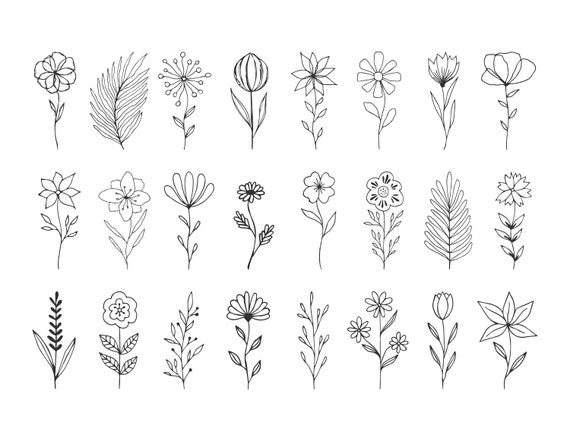 Download Svg flowers with stems. Hand drawn wedding design. Leaves ...