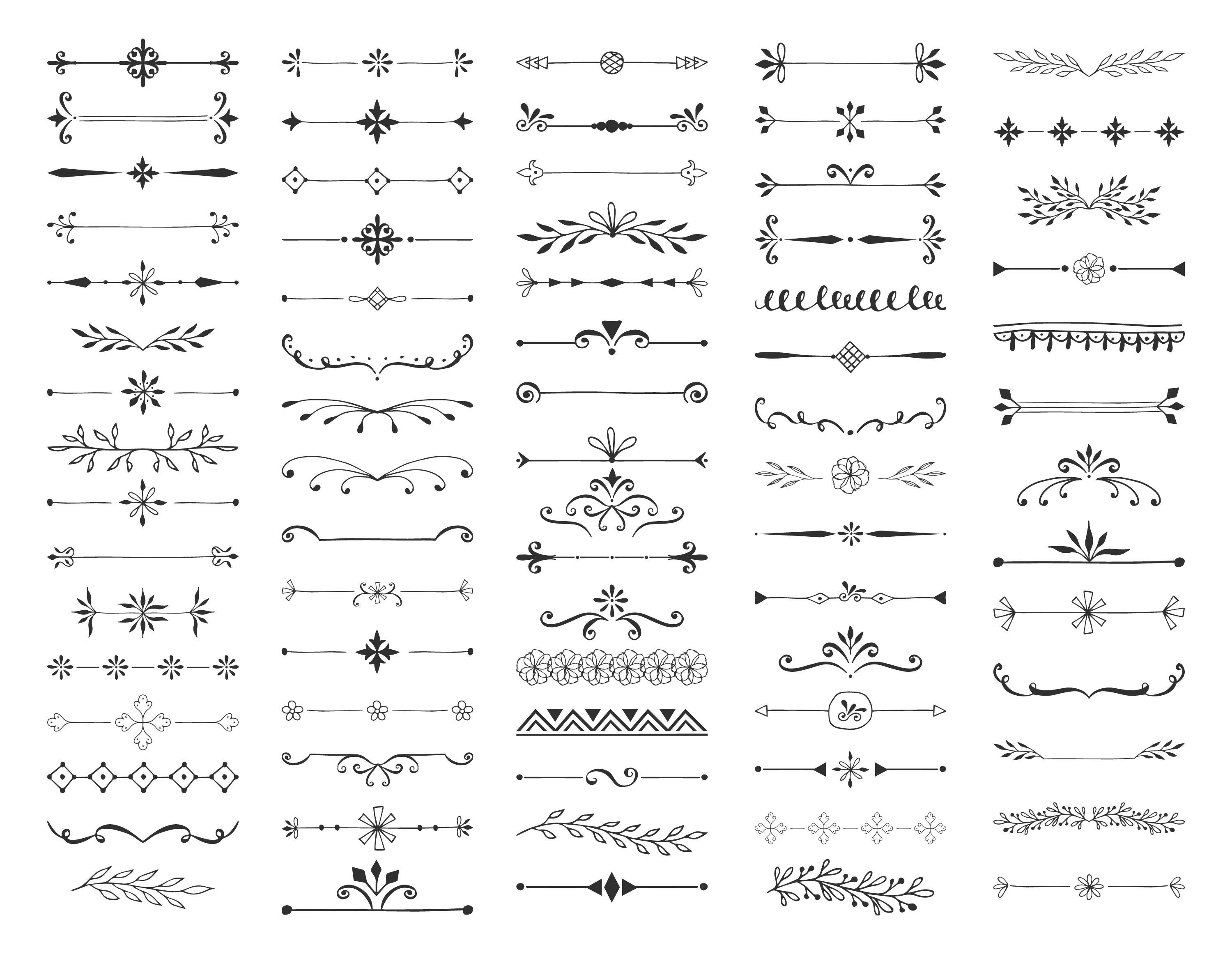 75 Flourish divider lines. Text dividers svg. Hand drawn ...