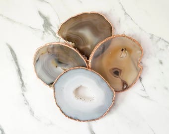 Copper Plated Natural Agate Coaster Set