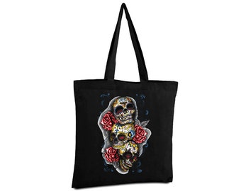 Three Sugar Skull Tote Bag. Skull Bags. Skull Gifts for Day of the Dead