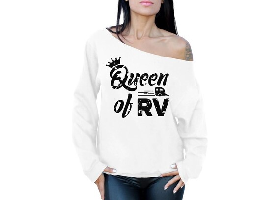 RV Queen off the Shoulder Sweatshirt for Ladies. RV off Shoulder