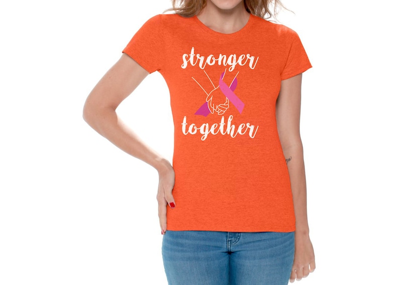 Breast Cancer Awareness Tee Shirt Pink Ribbon Women/'s Cancer Saying Stronger Together T Shirt Gift