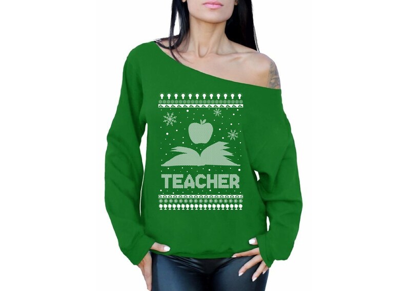 Ugly Christmas Sweatshirt Off Shoulder Xmas Teacher Sweater