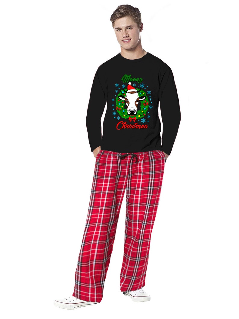 Family Christmas Pajamas for Men Xmas Cow Mooey Sleepwear Mens Etsy