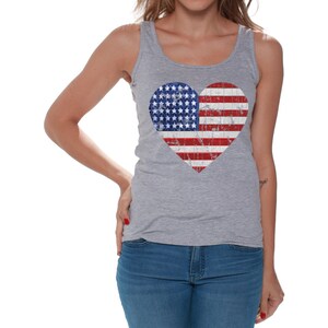 American Flag Heart Tank Top. 4th of July Shirt Women. USA Tank Top. America T-Shirt. Independence Day. Muscle Tank.
