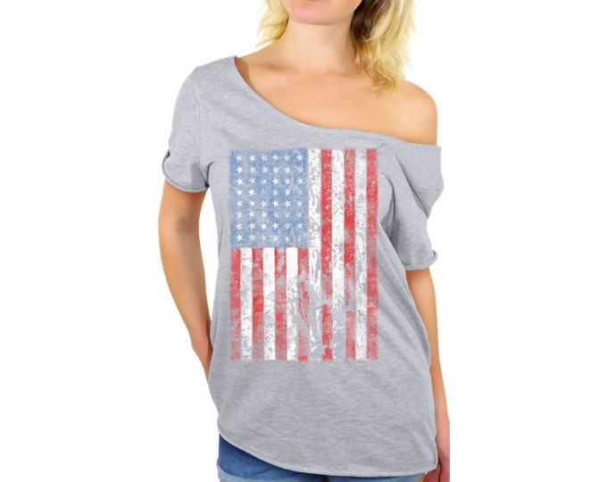 American Style Embroidered Off-Shoulder Sporty Gray T-Shirt