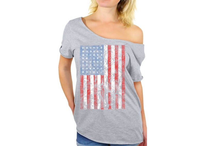 off the shoulder american flag shirt