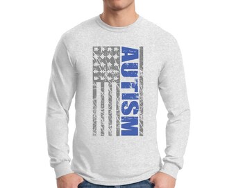 Autisme conscience USA drapeau chemises manches longues pour hommes T shirts T-shirts autiste Support American Flag Puzzle pièce
