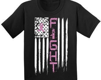 Fight Breast Cancer Tshirt. American Flag Shirt. Breast Cancer Awareness Shirts for Kids.
