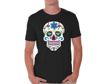 Colorful Skull Shirt T shirts for Men Shirts  Tshirts Tops Tees Floral Skull Shirt Day of the Dead Gift shirt Skull Face Shirt