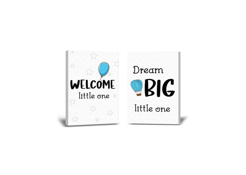 Baby Room Art Baby Boy Room Decor Baby Girl Art Dream Big Quotes Poster Decor Canvas Print for Baby Room Welcome Little One Set of 2.