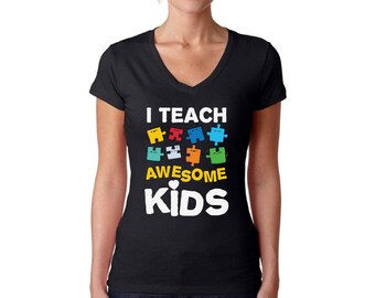 Autismo consapevolezza con scollo a v T shirts Camicie donna Tops insegno Awesome bambini Puzzle pezzo autismo insegnante regalo