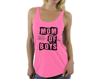 Camisetas sin mangas Racerback para mamás de niños, Racerback Boy Mom, la mejor mamá, Día de la Madre, regalo para mamá, Flecha, perfectas para el gimnasio, yoga y entrenamiento.