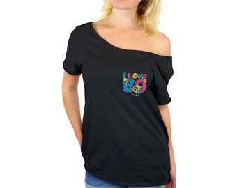 Details about   Womens I Love The 80s Printed T Shirt Plain Off Shoulder Top Sticker 6014792® 