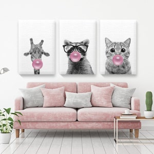 Animals Nursery Decor, Raccoon Nursery Prints, Baby Room Canvas Wall Art.
