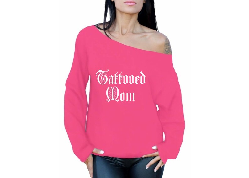 Inked Mom Oversized Sweater Cool Gifts for Mom. Tattooed Mom Off Shoulder Sweatshirt