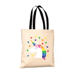 Unicorn Autism Puzzle Graphic Print Autism Awareness Budget Tote B150 Donna Uomo Cotton Shopper Unisex Autismo Borse