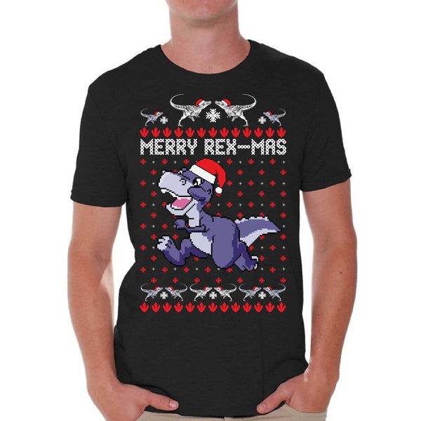 Merry Rex-Mas Christmas Tshirt for Men. Rexmas Ugly Christmas T Shirt. Dinosaur Xmas Gifts for Him.