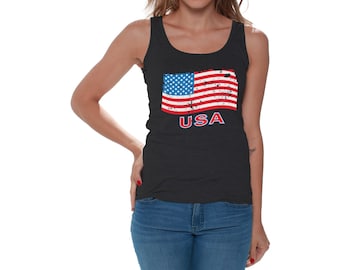 USA Tank Top. Amerika Tank Top Frauen. 4. Juli Tank Top. Tag der Unabhängigkeit Shirt. Blaues USA-Shirt.