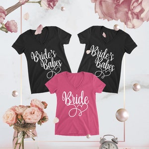Bridebabes Proposal Vneck Tshirt - Bride T-Shirt - Bride Babes Gifts - Bachelorette Party - Bridebabes V-Neck Shirt - Getting Ready T Shirts