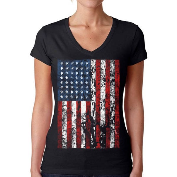 USA Distressed American Flag V-neck T shirts Tops USA Women's Shirts USA Flag shirt 4th of July shirt