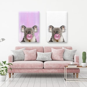 Koala Chewing Pink Bubble Gum Wall Art. Animal Canvas. Koala Fine Art. Print Painting for Home. Art Lovers Gifts. Print Art. Koala Set of 2.