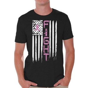 Fight Breast Cancer Tshirt. American Flag Shirt. Breast Cancer Awareness Shirts for Men.