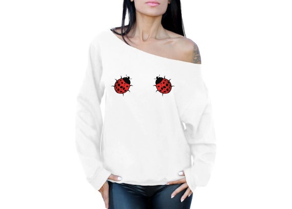Boobs Sweater Ladybug off Shoulder Tops for Women -  Israel