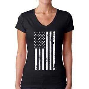 USA Flag V-neck T shirt Tops Shirt Patriotic Independence Day 4th of July White US Flag Vintage