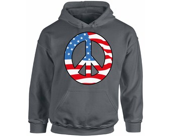 USA Peace Flag Hoodie  USA Hooded Sweatshirts Peace Sign USA Flag  4th of July Independence Day