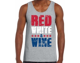 Regata americana vermelha, branca e vinho, regata para homens, regatas para festa de beber vinho, 4 de julho, regata para homens, amantes de vinho, presentes, roupas dos EUA