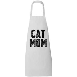 May include: White apron with black text that reads "CAT MOM" in a distressed font.